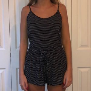 Spaghetti Strapped Black and White Stripped Romper